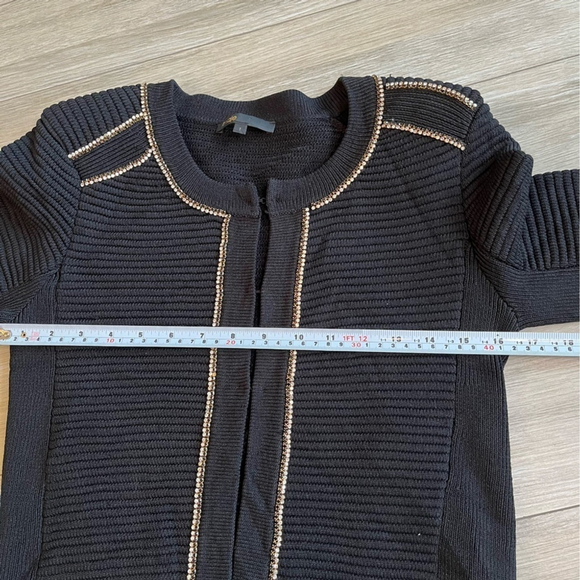 Maje Fine Knit Rhinestone Trim Cardigan Jacket Black Gold French Designer Small - Picture 14 of 16